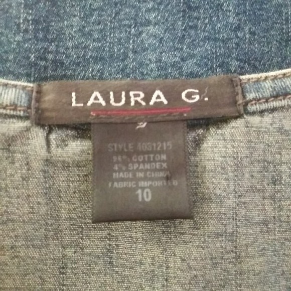 Laura G Blue Denim Embroidered Applique Metal Button Vest 10 - Picture 5 of 5